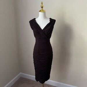 Tadashi Shoji Ruched Brown Midi Dress